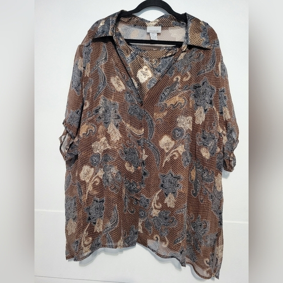 Avenue Twofer Silk Blend Paisley Blouse Brown Size 30/32 - Picture 1 of 11